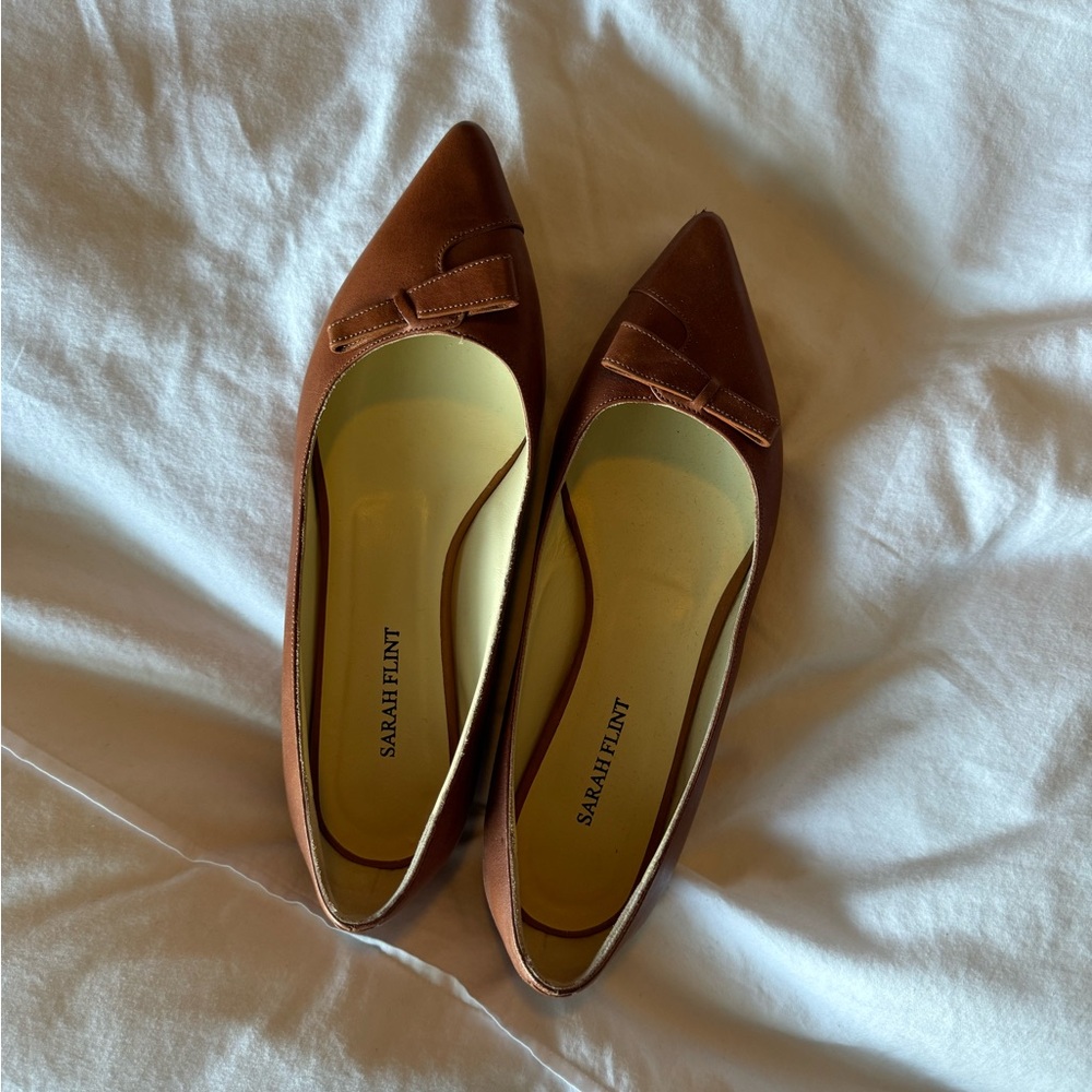 Sarah Flint Tan Flats with Bow Detail